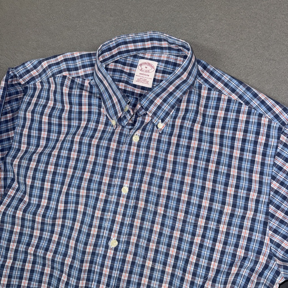 Brooks Brothers Shirt Mens Medium Blue Madison Tartan Plaid Long Sleeve Button